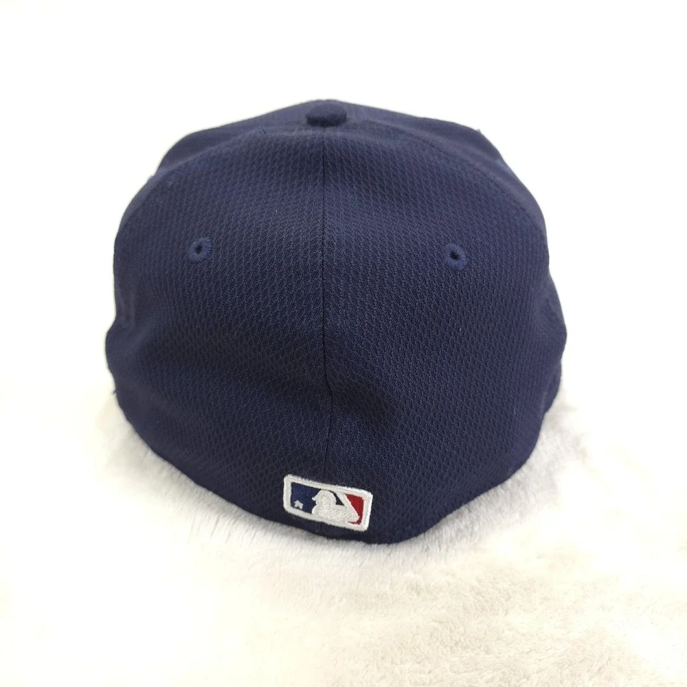 Atlanta Braves Hat Players Cap Fitted Mens 7 1/2 Blue MLB Baseball Stars Stripes
